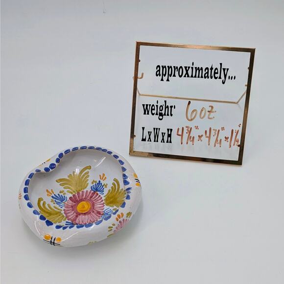 VTG Talavera Ceramic Dish Ashtray Spoon Rest Hand Painted Majolica Floral Spain - Picture 10 of 13